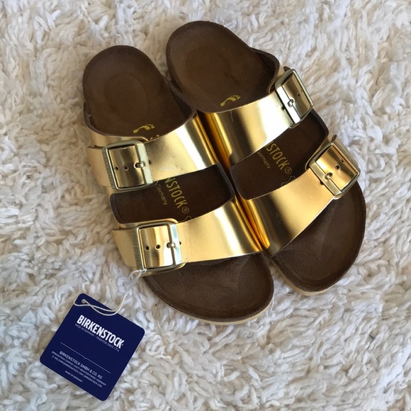 Birkenstock Shoes - Metallic Gold Birkenstock Arizona Sandals